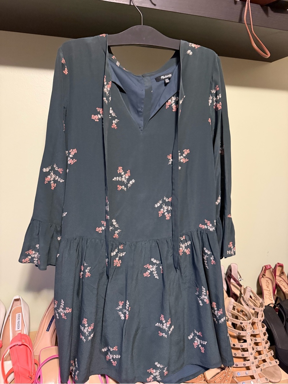 Madewell Deep Teal Mini Dress with Pink Floral Print